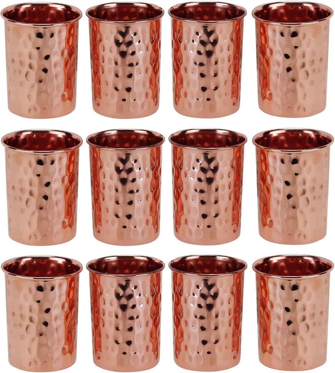 Waterglazen van zuiver koper gehamerd drinkbekers Ayurvedic Banefits set van 12, 250 ml