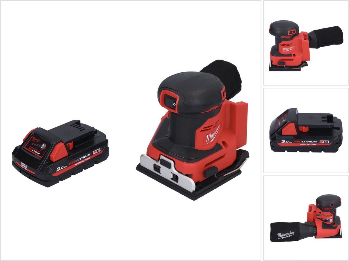 Milwaukee M18 BQSS-301 accu vlakschuurmachine 18 V 113 x 104 mm borstelloos + 1x oplaadbare accu 3.0 Ah zonder lader