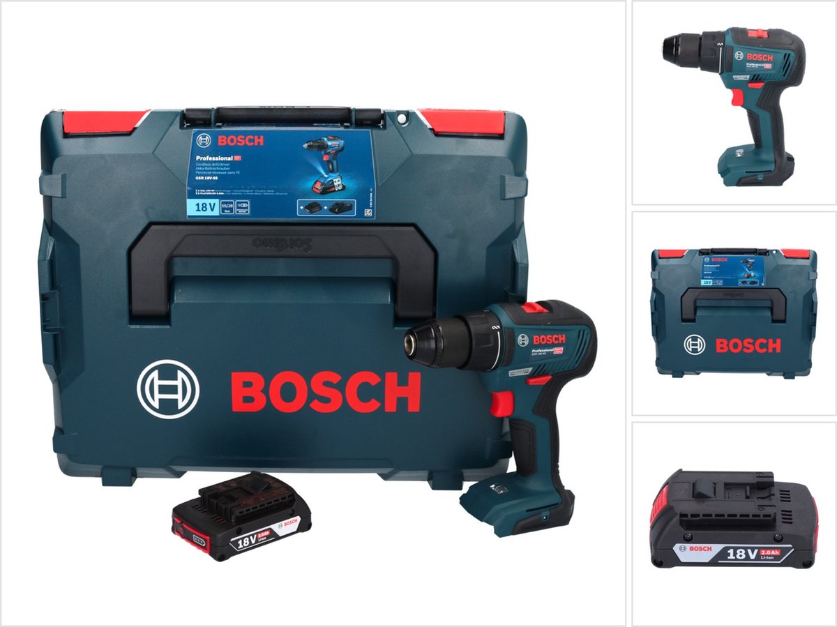 Bosch Professional Bosch GSR 18V-55 accuboormachine 18 V 55 Nm borstelloos + 1x accu 2.0 Ah + L-Boxx zonder oplader
