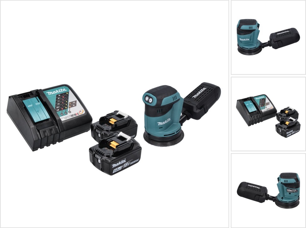 Makita DBO 180 RT accu excentrische schuurmachine 18 V 125 mm + 2x accu 5,0 Ah + oplader