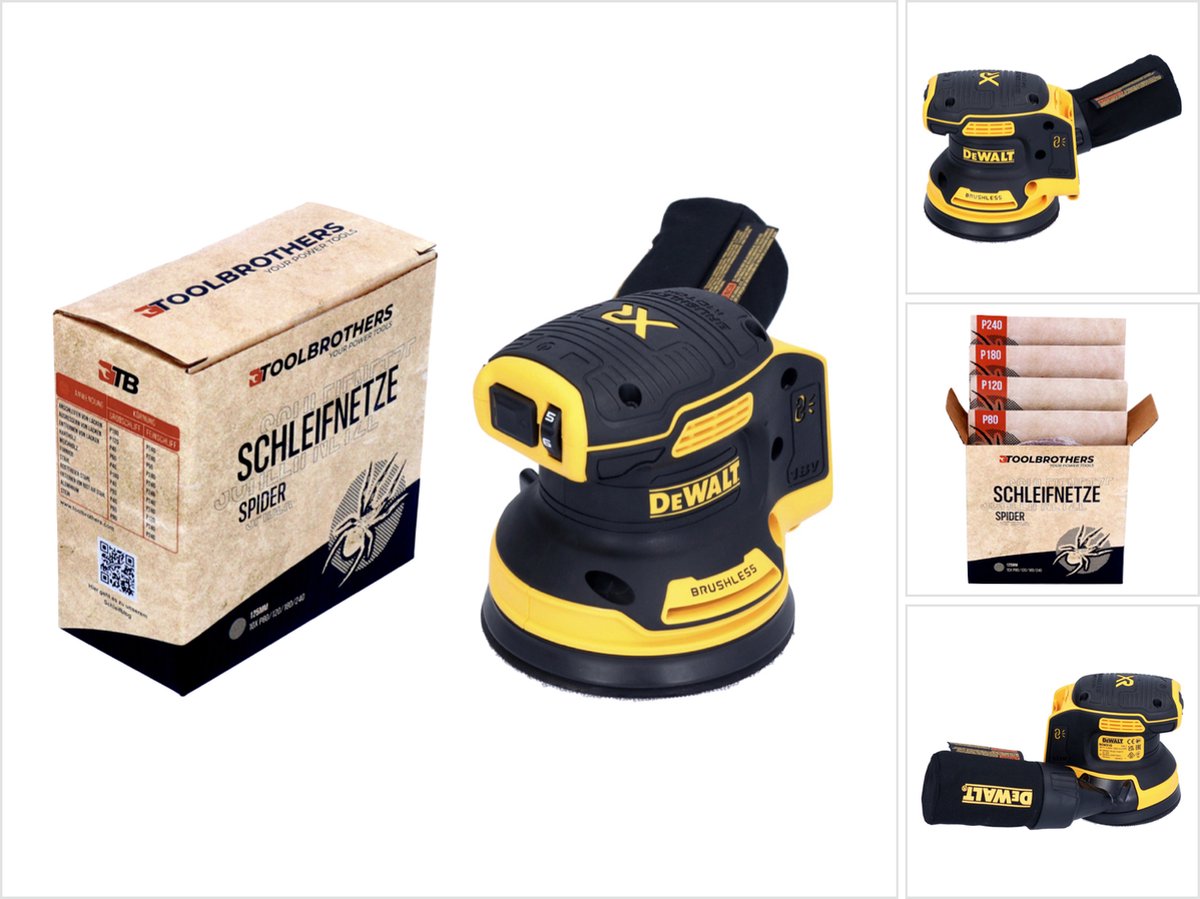 Toolbrothers SPIDER netschuurset + DCW 210 N accu excenterschuurmachine 18 V 125 mm borstelloos - zonder accu, zonder oplader