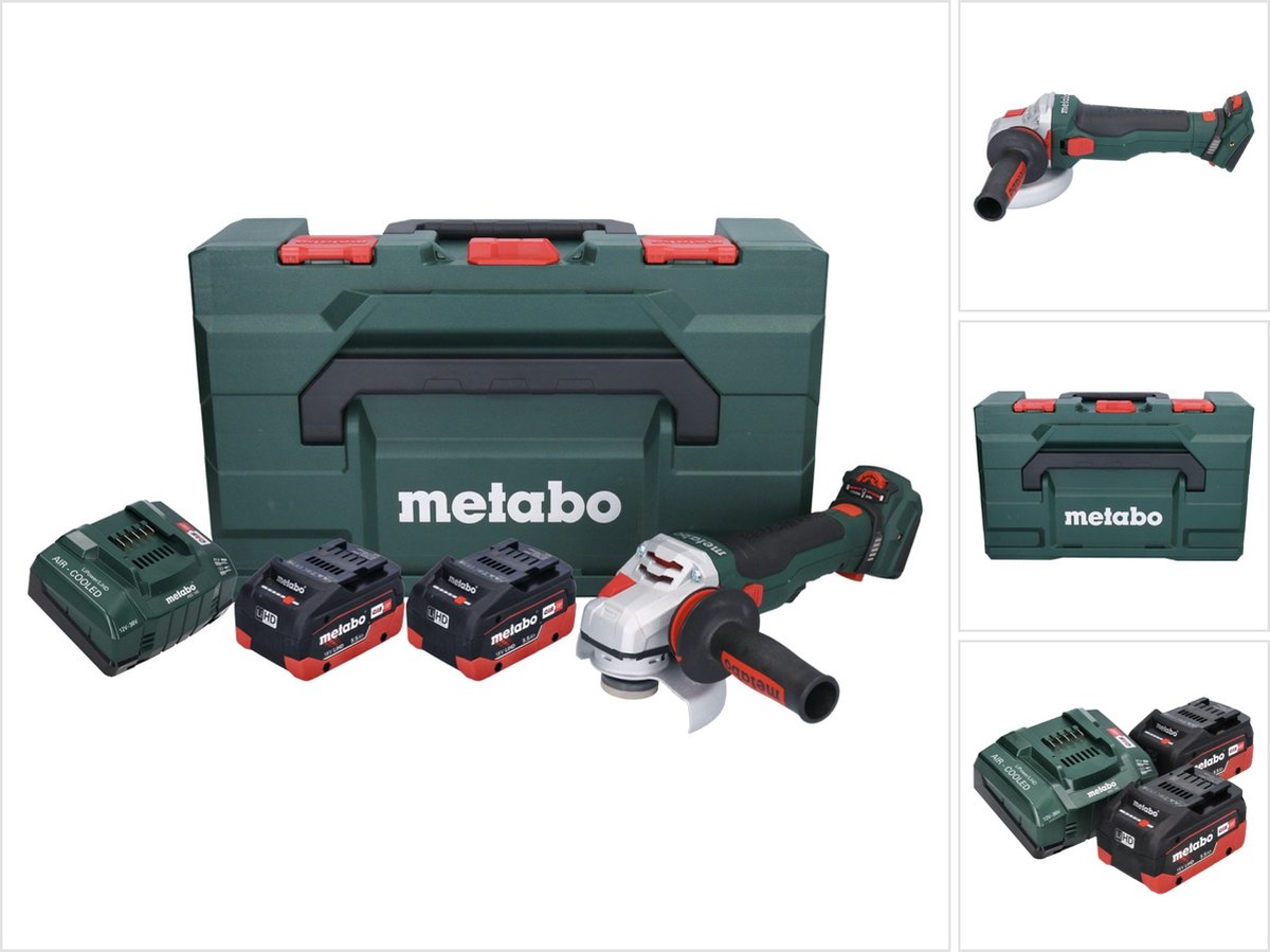 Metabo WVB 18 LTX BL 15-125 Quick accu haakse slijper 18 V 125 mm ( 601731660 ) borstelloos + 2x accu 5,5 Ah + lader + metaBOX