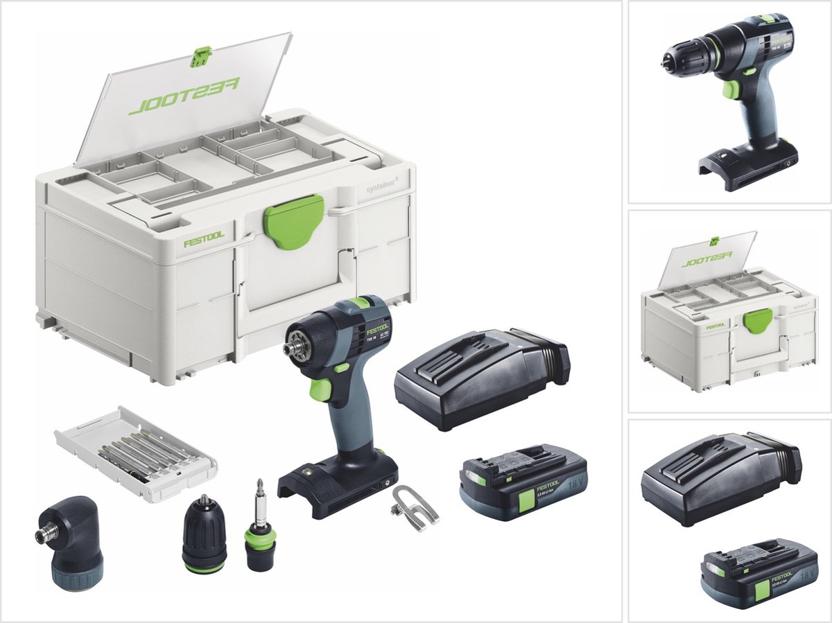 Festool TXS 18-basisset accuboormachine 18 V 40 Nm borstelloos + 1x accu 3,0 Ah + oplader + Systainer