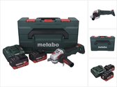 Metabo WPBA 18 LTX BL 15-125 Quick DS accu haakse slijper 18 V 125 mm borstelloos + 2x accu 10.0 Ah + lader + metaBOX