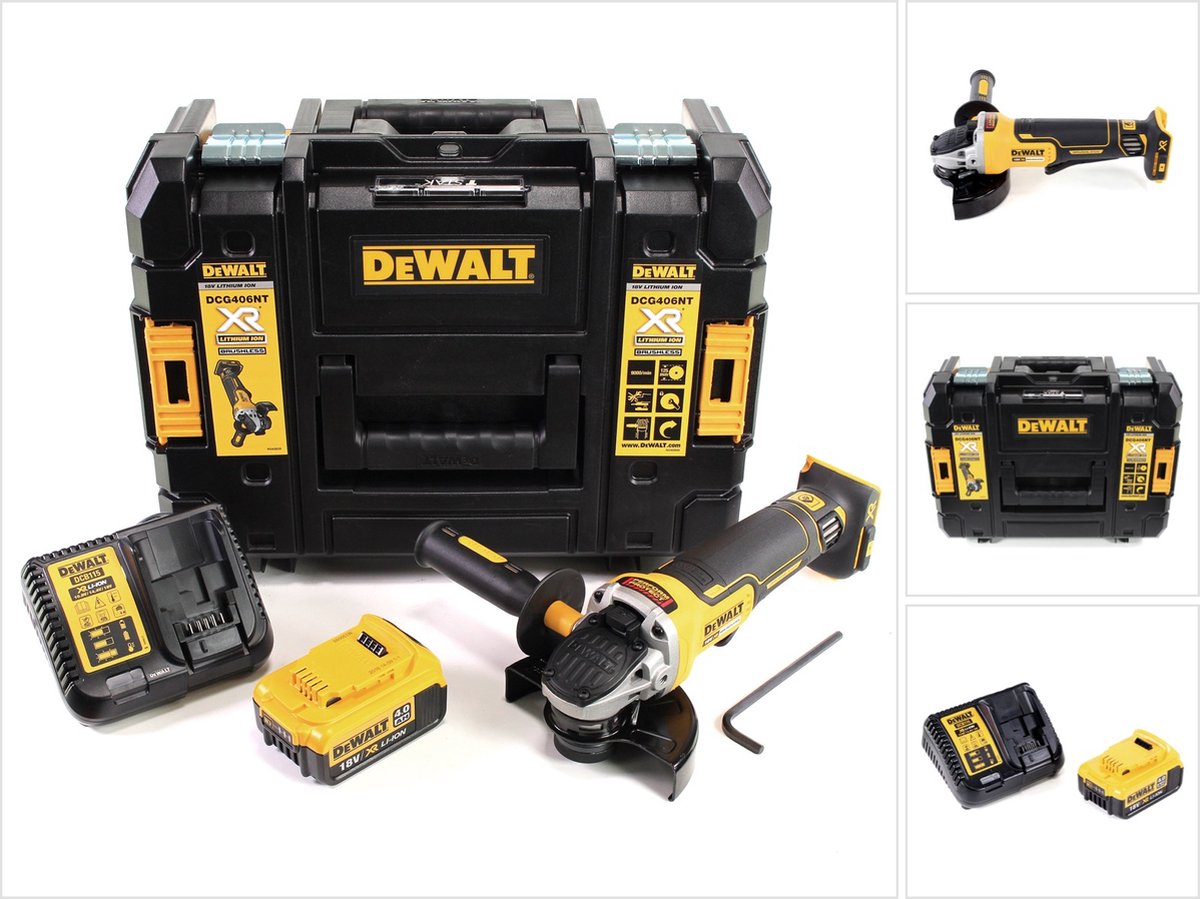 DeWalt DCG 406 M1 accu haakse slijper 18V 125mm borstelloos + 1x accu 4.0Ah + lader + TSTAK