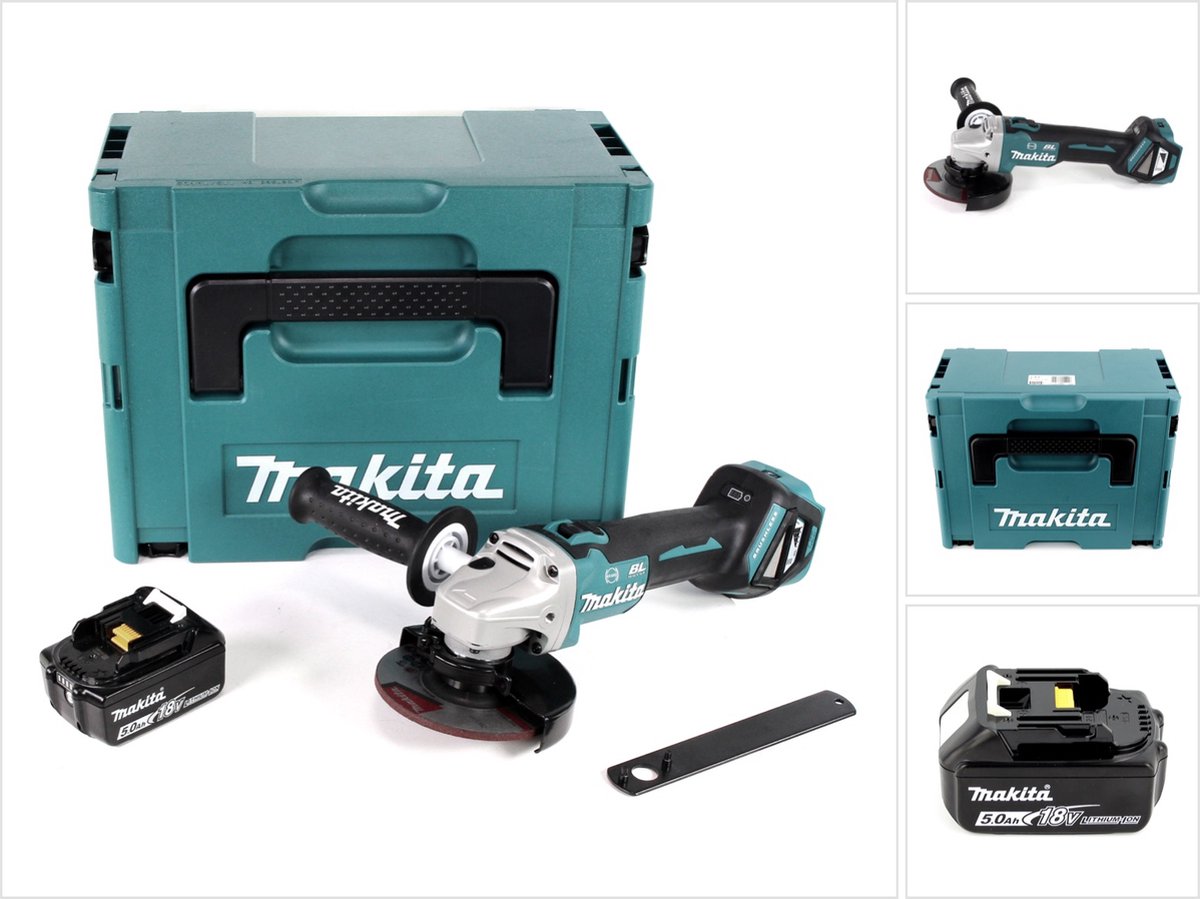 Makita DGA 513 T1J accu haakse slijper 18V 125mm borstelloos + 1x oplaadbare accu 5.0Ah + Makpac - zonder lader
