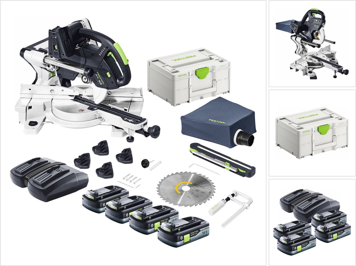 Festool KSC 60 EB-Basic KAPEX accu afkortzaag 18 V 36 V 216 mm borstelloos + 4x accu 4.0 Ah + lader + Systainer