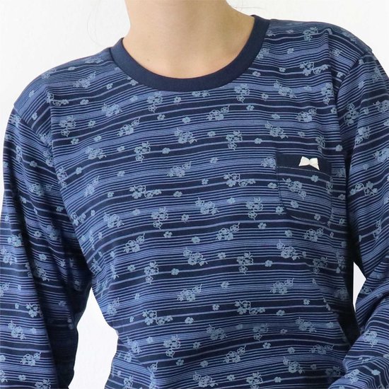 Tenderness-Dames Pyjama-Fleece-Bloemetjes-Donker Blauw. - Maat 3XL