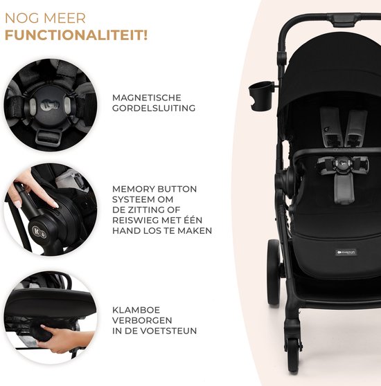 Kinderkraft YOXI - 2-in-1 Kinderwagen - Geschikt van geboorte tot 27 kg - Verstelbare rugleuning en voetensteun - Opvouwbaar en lichtgewicht - Inclusief regenscherm, voetenzak, muggennet, bekerhouder en luiertas - Duurzame, lekvrije wielen - Zwart van Kinderkraft — afbeelding 2
