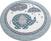 Flycarpets Flycarpets - Kids Kinderkamer Olifant Blauw Vloerkleed Rond - 160x160 cm