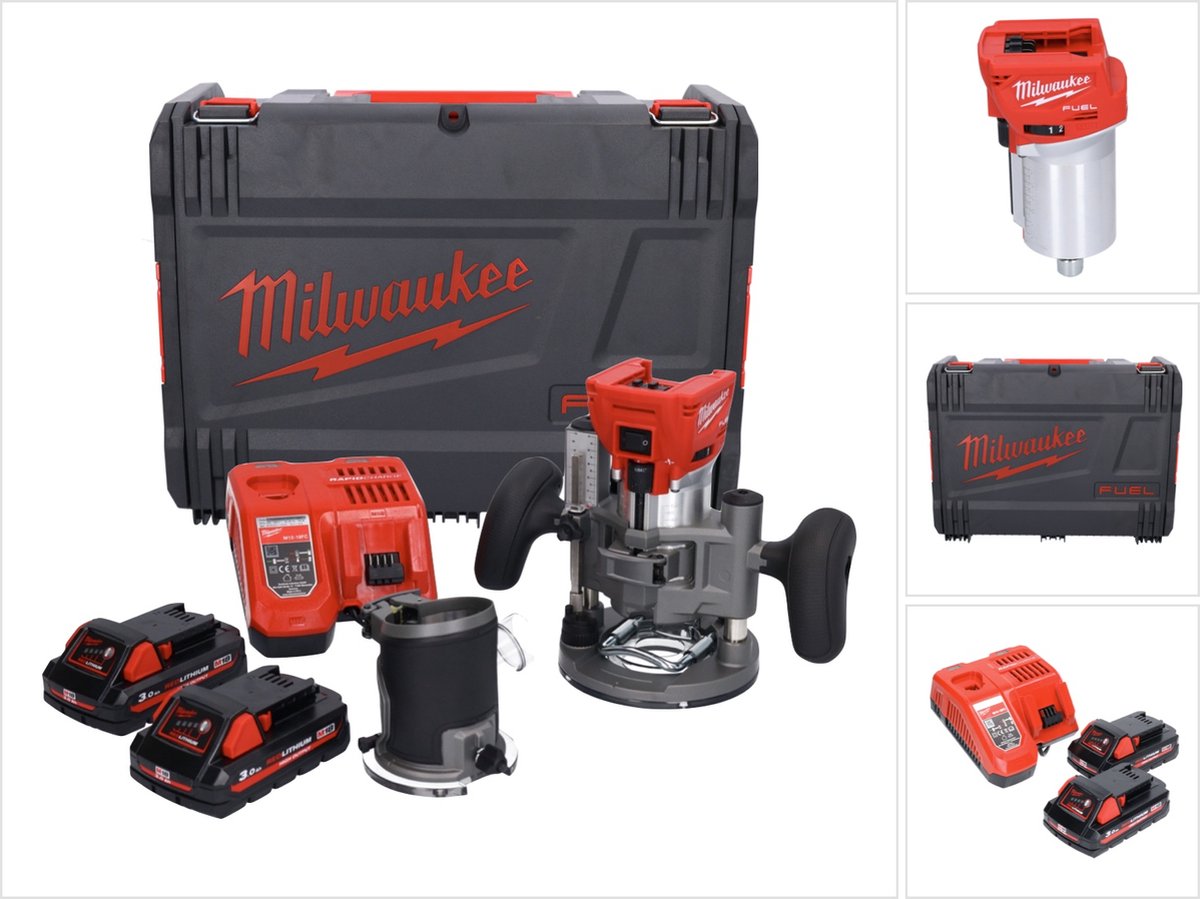Milwaukee M18 FTR-302X accu bovenfrees 18 V borstelloos + 2x accu 3.0 Ah + lader + bovenfreesmodules + HD doos