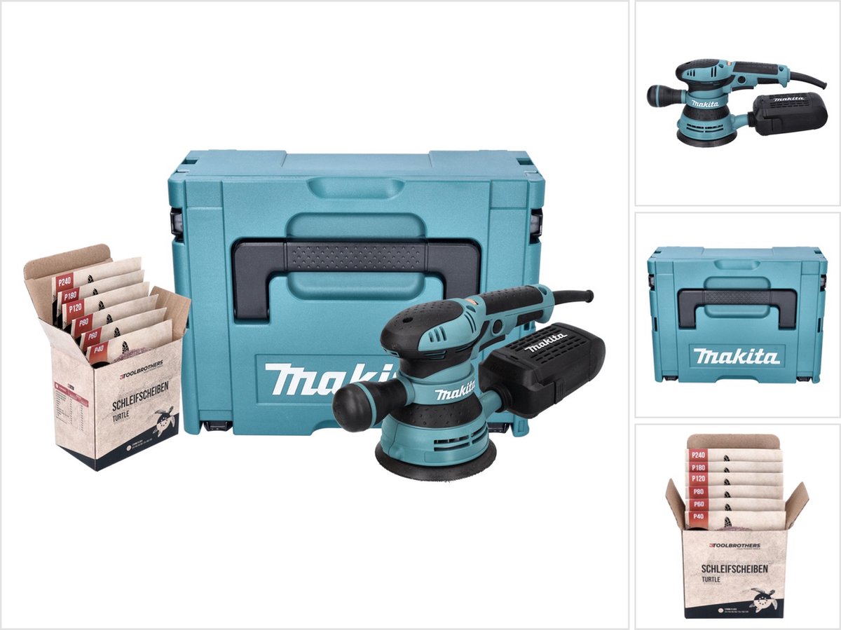 Makita BO 5041 J excentrische schuurmachine 300 W 125 mm + Toolbrothers TURTLE schuurset + Makpac