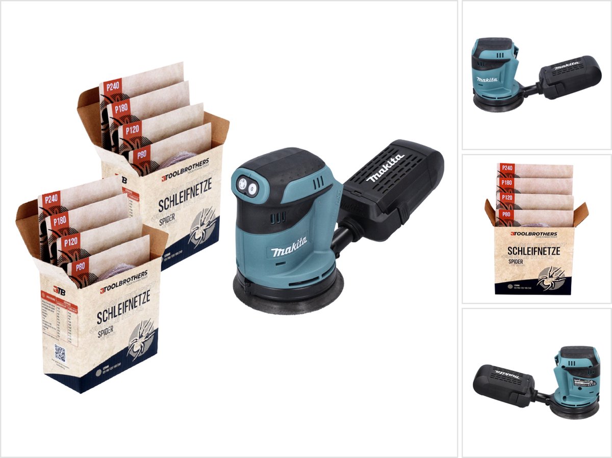 DBO 180 Z accu excentrische schuurmachine 18 V 125 mm + 2x Toolbrothers SPIDER schuurmiddelenset op netstroom - zonder accu, zonder oplader, ideaal voor doe-het-zelvers, schuren, vast gemonteerde stofbox