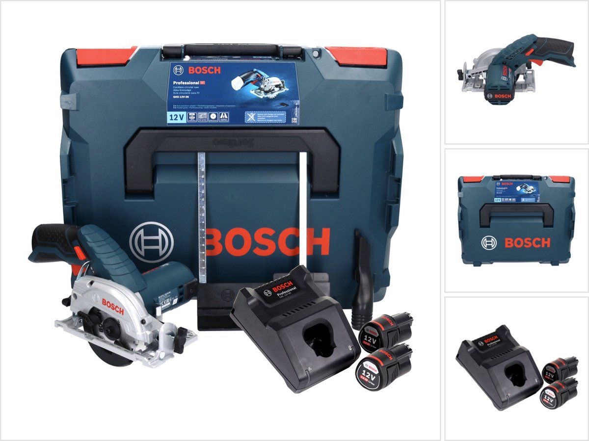 Bosch Professional Bosch GKS 12V-26 Profi-cirkelzaag 12 V 85 mm + 2x accu 3.0 Ah + lader + L-Boxx