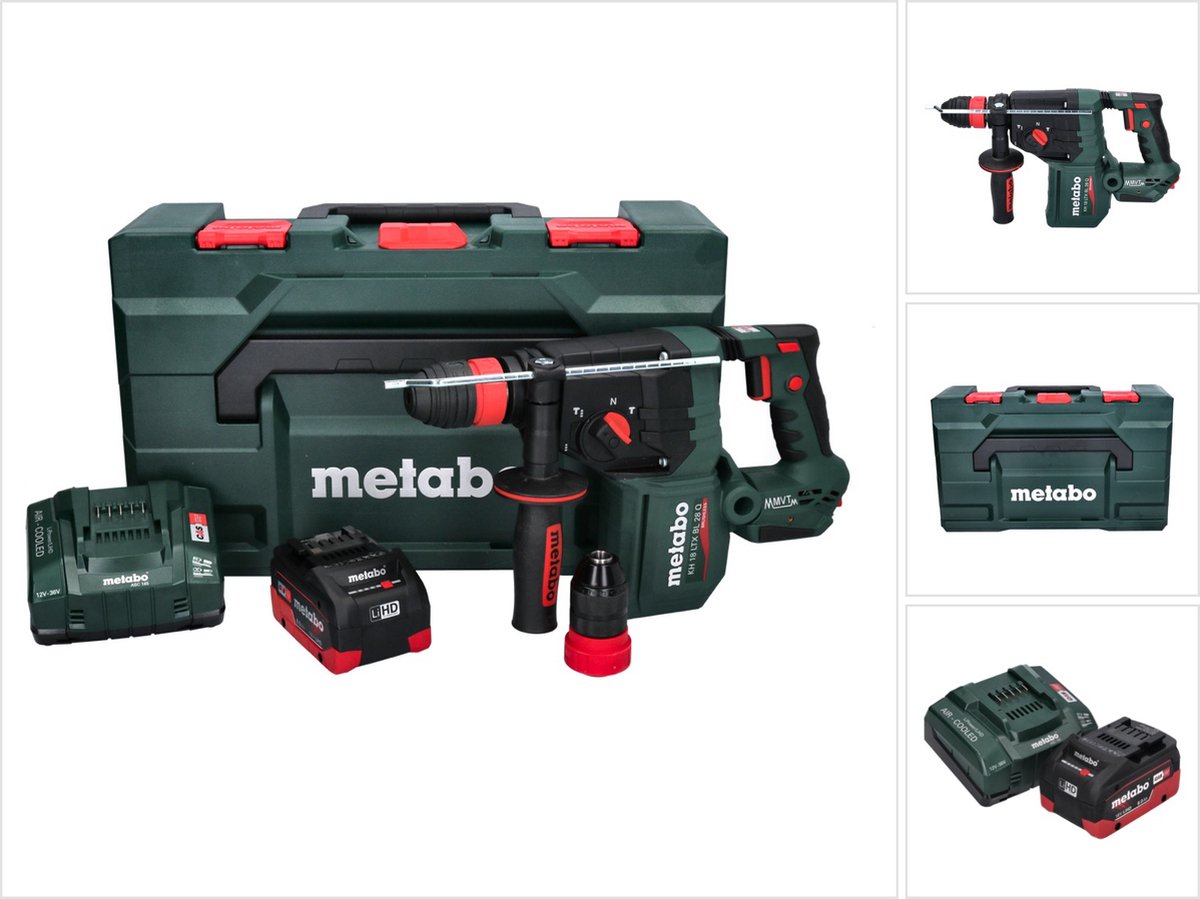 Metabo KH 18 LTX BL 28 Q accu-boorhamer 18 V 3 J SDS plus Brushless + 1x accu 8,0 Ah + oplader + metaBOX