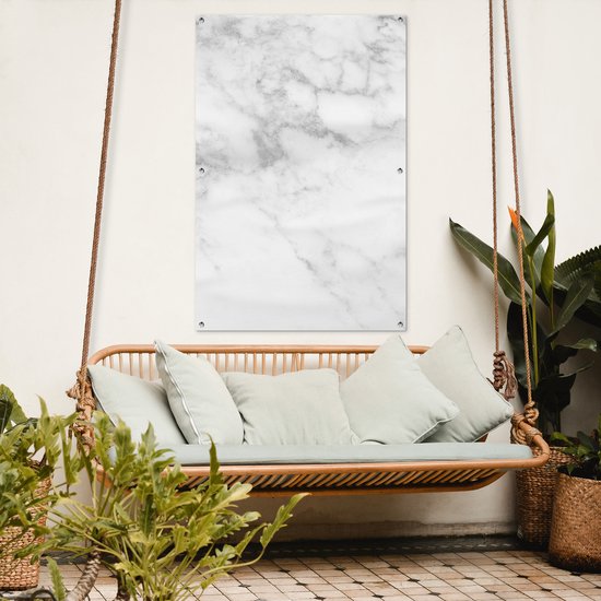 Affiche jardin - Toile jardin - Posters de jardin extérieur - Marbre - Wit - Grijs - Luxe - Aspect marbre - Pierre - 80x120 cm - Jardin.