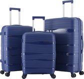 Royal Swiss© - Luxe Kofferset 3 delig - 56cm+66cm+76cm met TSA slot - Dubbele wielen - 360° spinners - 100% Polypropyleen - Hard Case - Trolley Set - Reiskoffers in Satin blauwe | 2023 Edition |