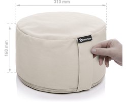 Yoga Kussen, rond, 31 cm diameter, 16 cm hoog, beige, met vulling van boekweit-spelt, machinewasbare overtrek van 100% extra dik katoen, meditatiekussen, zitkussen