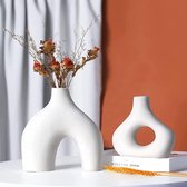MHDW - Witte keramische vaas, set van 2 dubbele vazen voor moderne boho, Nordic minimalistische stijl, decoratie, vazen voor woonkamer, bruiloft, diner, tafel, feest, kantoor en slaapkamer