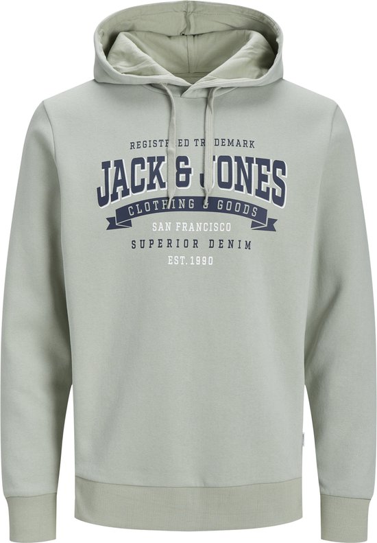 JACK & JONES Logo Sweat Hood Regular Fit - Sweat à capuche en coton mélangé pour homme - Vert sauge - Taille : S