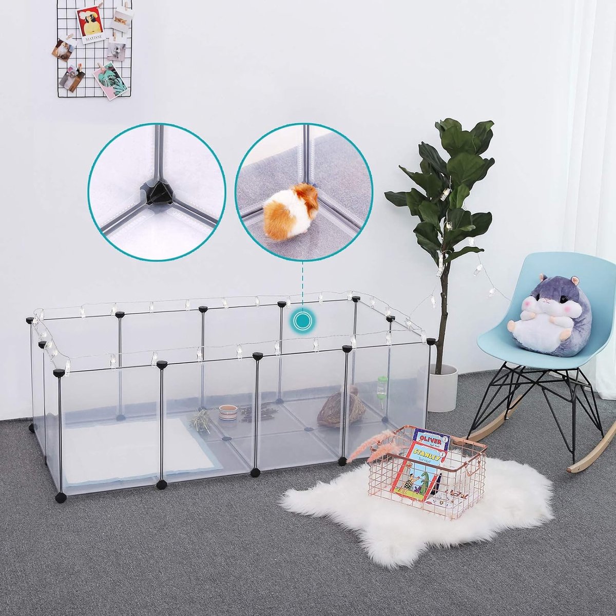 Konijnenren - Knaagdieren ren - ren - cavia ren - Knaagdieren kooi voor binnen en buiten - hek 143 x 73 x 46 - Wit thumbnail 4