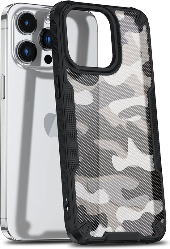 Geschikt voor iPhone 15 Pro Max Hoesje - Cover Hoes - Stevige Bumpers - Backcover 15 Pro Max - Anti Shock - Telefoonhoesje - Hybrid X Fonu - Camo Case 15 Pro Max - Camouflage - Legerprint
