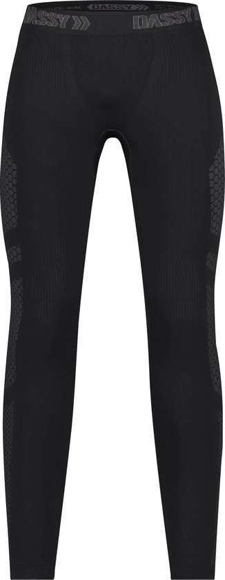 Zwarte DASSY thermobroek met honingraatdetails op de zijkanten.