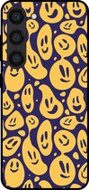 Smartphonica Telefoonhoesje voor Samsung Galaxy S23 met smiley opdruk - TPU backcover case emoji design - Paars Geel / Back Cover geschikt voor Samsung Galaxy S23