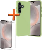 Hoesje Geschikt voor Samsung S24 Hoesje Siliconen Cover Case Met Screenprotector - Hoes Geschikt voor Samsung Galaxy S24 Hoes Back Case - Groen.
