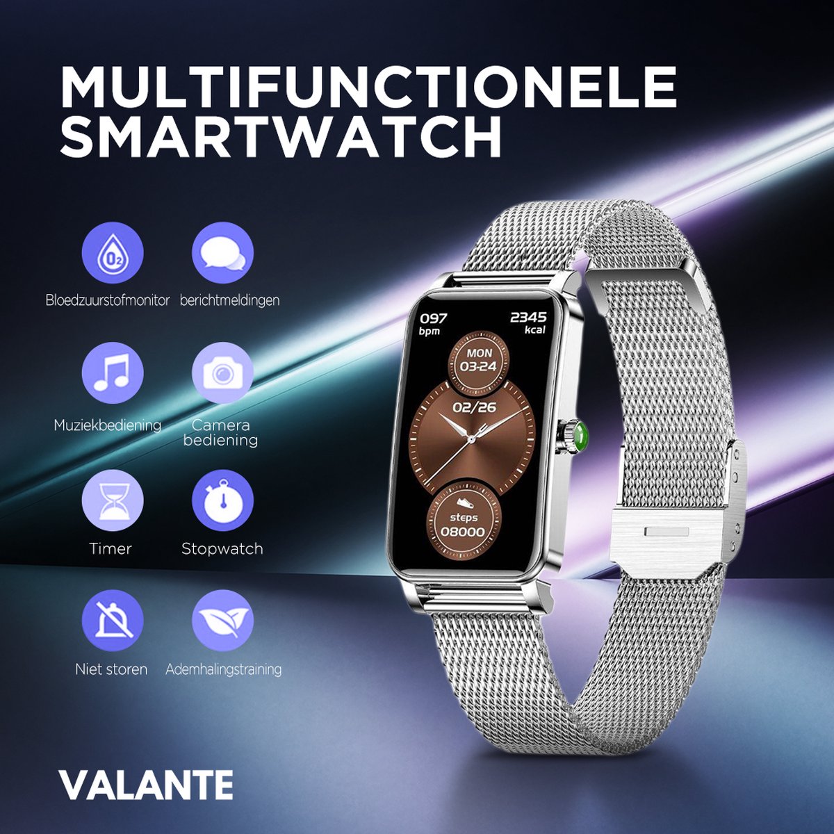 Valante Fem Fit3 Smartwatch Smartwatch Dames Zilver staal 41