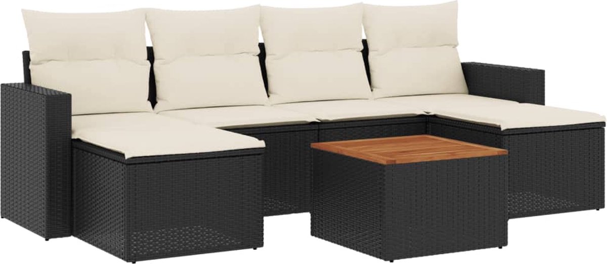 vidaXL 7-delige - Loungeset - met - kussens - poly - rattan - zwart