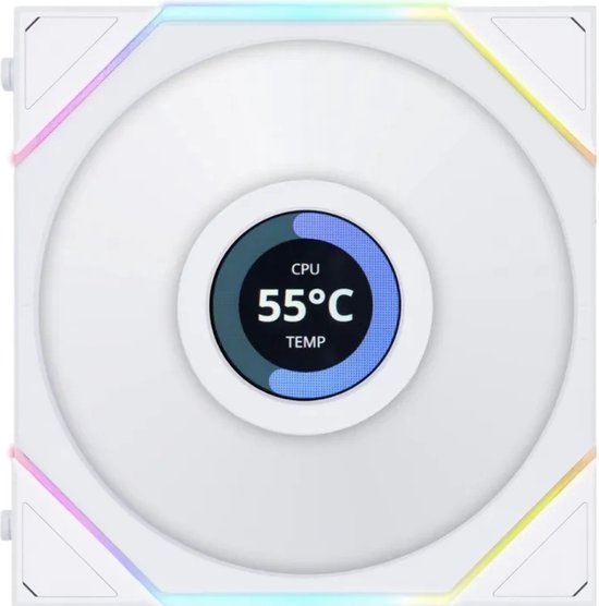 Lian Li UNI FAN TL LCD 120 RGB White - Ventilatorhuis - 120mm - 62 CFM - 350 - 1900 RPM - 27 dBA - 1.6" LCD Scherm 400x400 - incl. controller - FDB - 4-pin PMW - wit