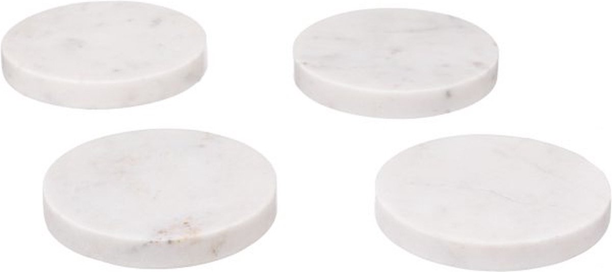 Marmeren onderzetters Marble Rond Coaster 4 stuks – Wit
