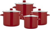 Emalia Lot de 8 poêles émaillées rouges avec couvercle – 7 litres, 9 litres, 11 litres, 13,5 litres