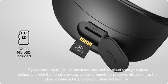 Close-up van 32 GB MicroSD kaart ingeplugd in eufy camera.