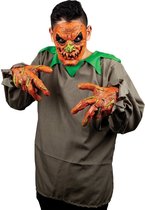 Partychimp Pumpkin Gezichtsmasker Met Handen Halloween Masker voor bij Halloween Kostuum Volwassenen -Latex- Onesize