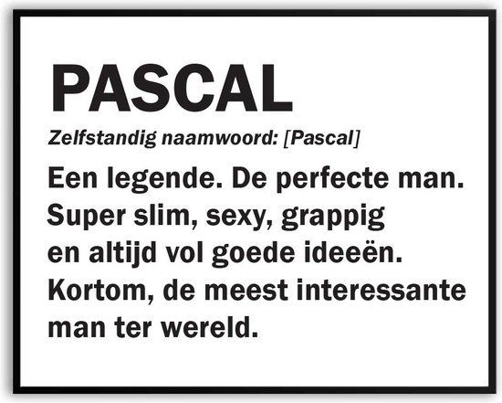Pascal betekenis Grappig Fotolijst met glas 40 x 50 cm - Cadeau - Man Vrouw - Kado - Grappige foto - Poster voor verjaardag - Canvas - Schilderij - incl ophangsysteem