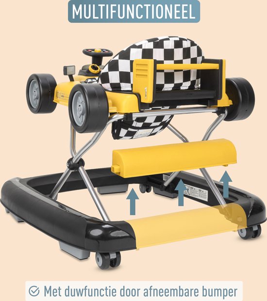 ib style® Loopstoel Babywalker - Baby Loopwagen - Looptrainer - 2-in-1 Racer - Hoogte verstelbaar - Met Geluidseffecten - Little Speedster - Geel van ib style® — afbeelding 2