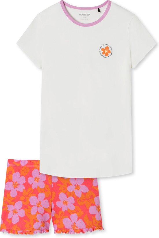 Schiesser Pyjama korte broek - 102 White/Orange - maat 152 (152) - Meisjes Kinderen - 100% katoen- 180953-102-152