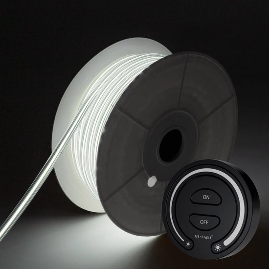 COB LED Strip - Koud Wit 6500K - 10 Meter in één rol(1x 10meter) - 800Lumen per meter - 220V - Waterdicht(IP65) - Complete Set - Met Mi-Light(MiBoxer) Draadloze Touch Wandbediening(Zwart)