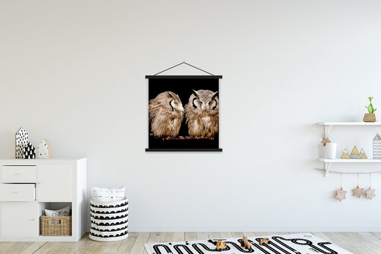 Porte-affiche avec affiche - Affiche scolaire - Hibou - Vogel - Zwart - 60x60 cm - Lattes noires