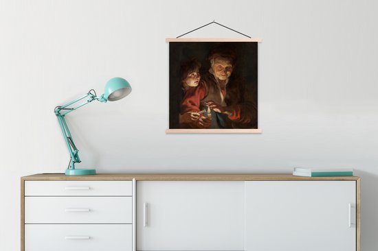Vieille femme et garçon aux bougies - Peinture de Peter Paul Rubens affiche textielposter 60x60 cm