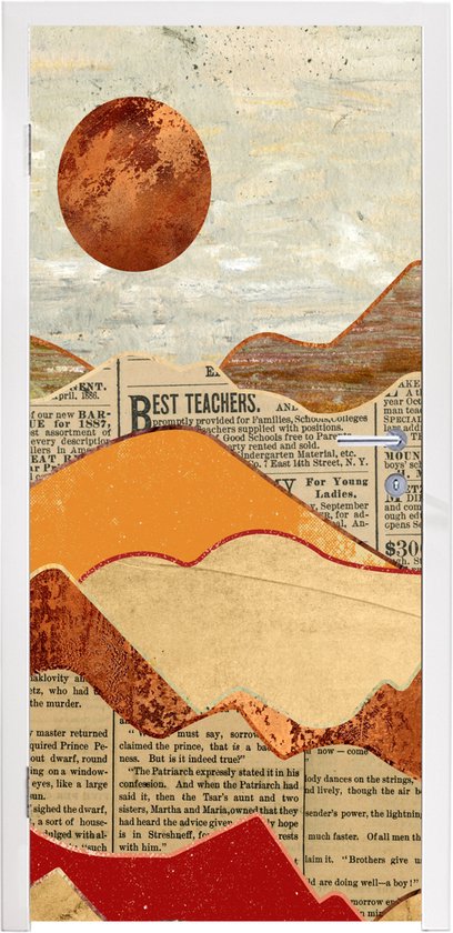 Sticker de Porte Vintage - Journal - Bronze - Abstrait - Paysage - Couleurs - 95x235 cm - Affiche de Porte