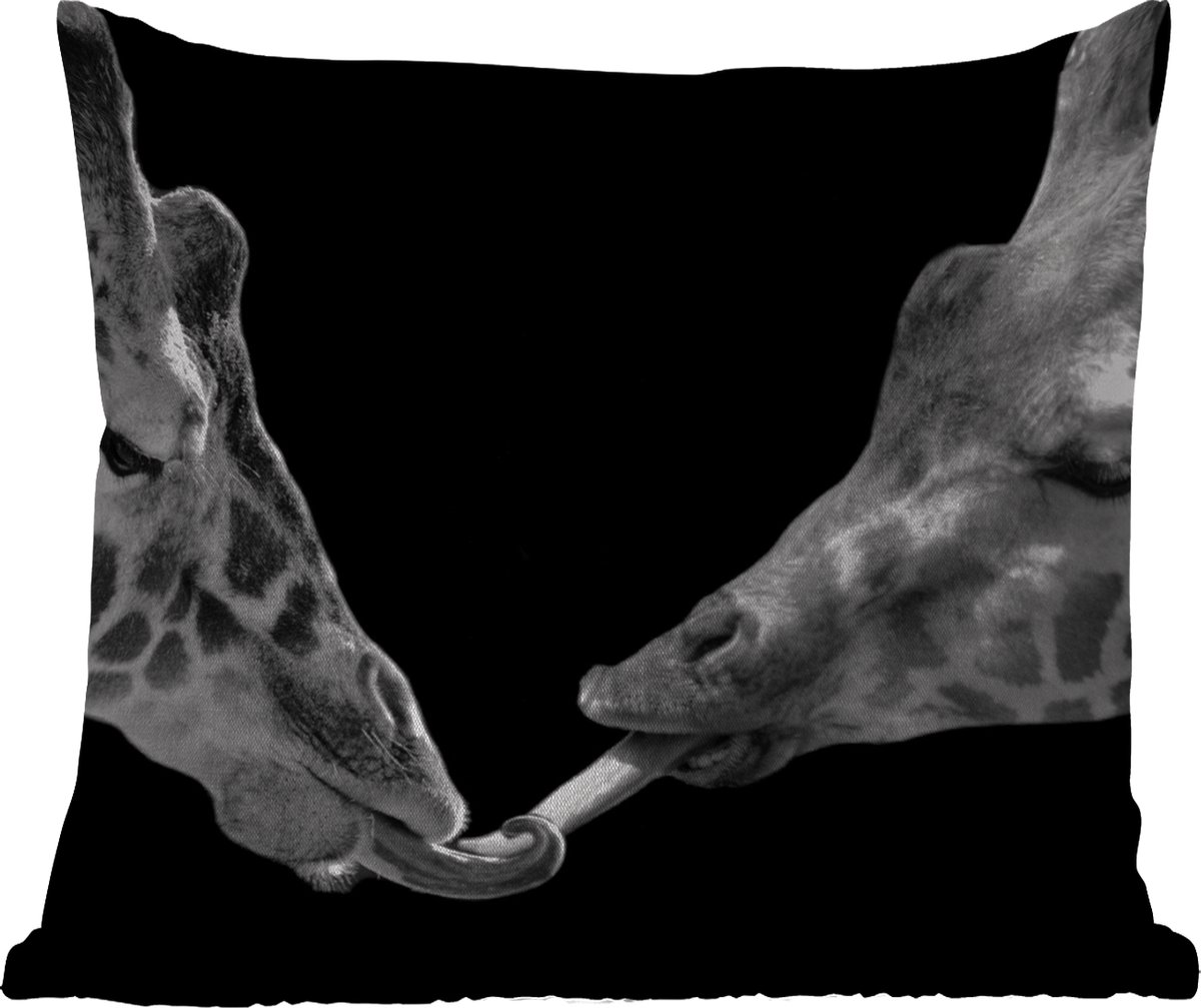 Buitenkussen - Dieren - Zwart - giraffe - Wit - Portret - 45x45 cm - Weerbestendig
