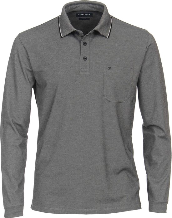 Casa Moda - Long Sleeve Polo Grijs - Regular-fit - Heren Poloshirt Maat XL