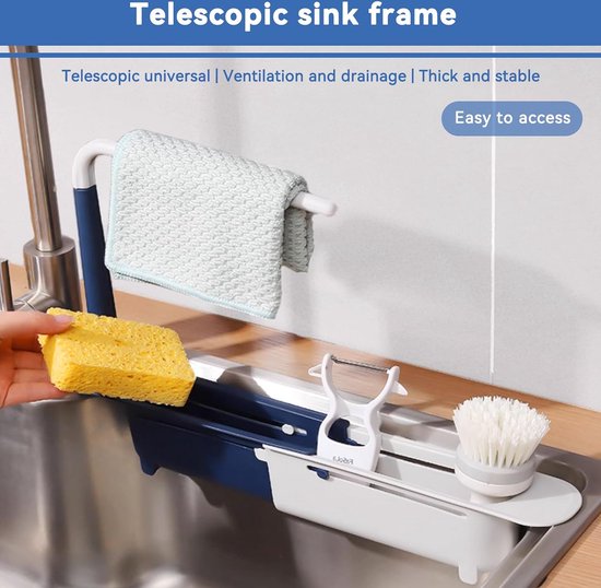Aanrecht Organizer Telescopische gootsteen houder rek, verstelbare gootsteen plank organisator zeep houder mand huishoudelijke afwas opslag keuken gadgets