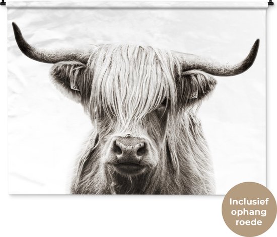 Tapisserie - Tapisserie - Highlander écossais - Animaux - Zwart - Wit - 180x135 cm - Tapisserie