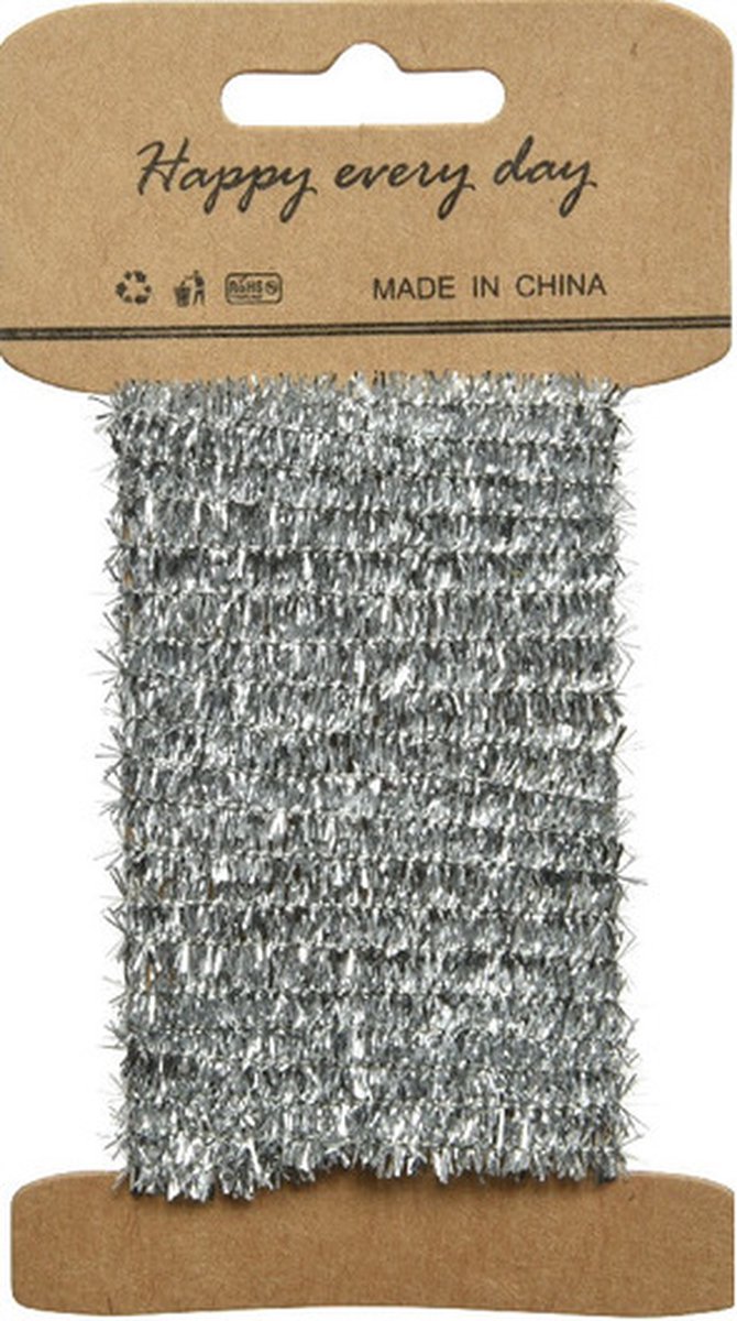 Decoris Lametta lint zilver - 2x - 200 cm lang - 6 mm diameter - met ijzerdraad - kerstboom versiering – foto 2