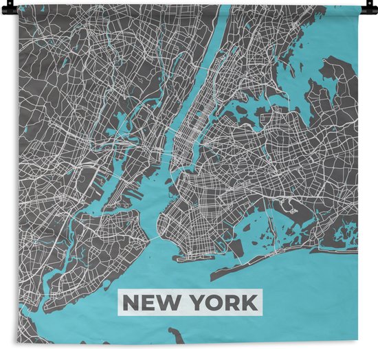Wandkleed - Wanddoek - Stadskaart - Blauw - New York - Plattegrond - Kaart - 150x150 cm - Wandtapijt