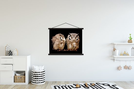 Support pour affiche avec affiche 150 x 113 cm - Affiche scolaire - Hibou - Vogel - Zwart - Affiche textile - Lattes noires